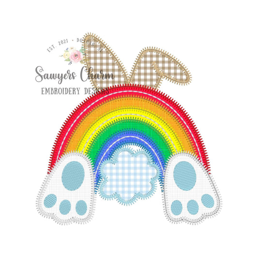 BUNDLE Bunny ears tail & feet rainbow with/without bow zigzag stitch machine applique embroidery design file, Easter Peter cottontail rabbit