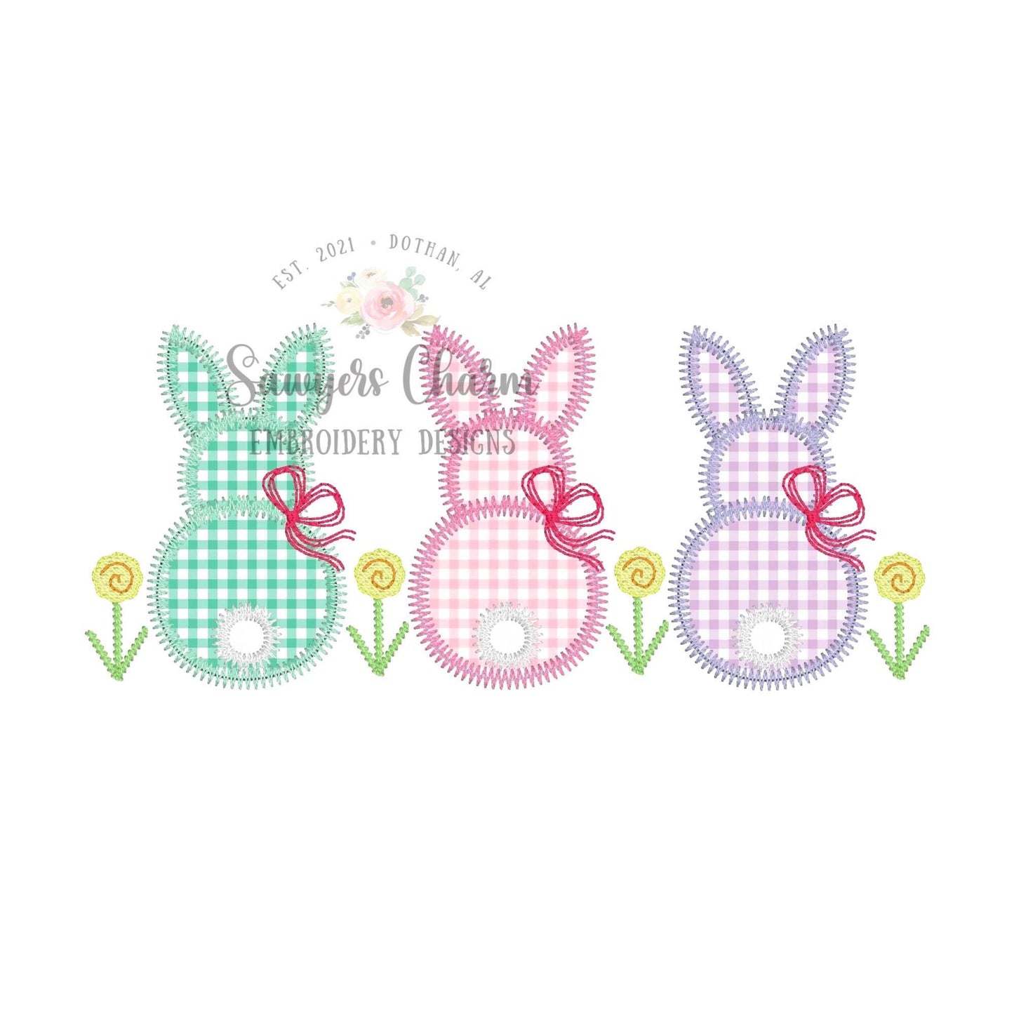 BUNDLE Easter bunnies with/without bows & flowers zig zag stitch machine applique embroidery design file, peter cottontail, spring, rabbits