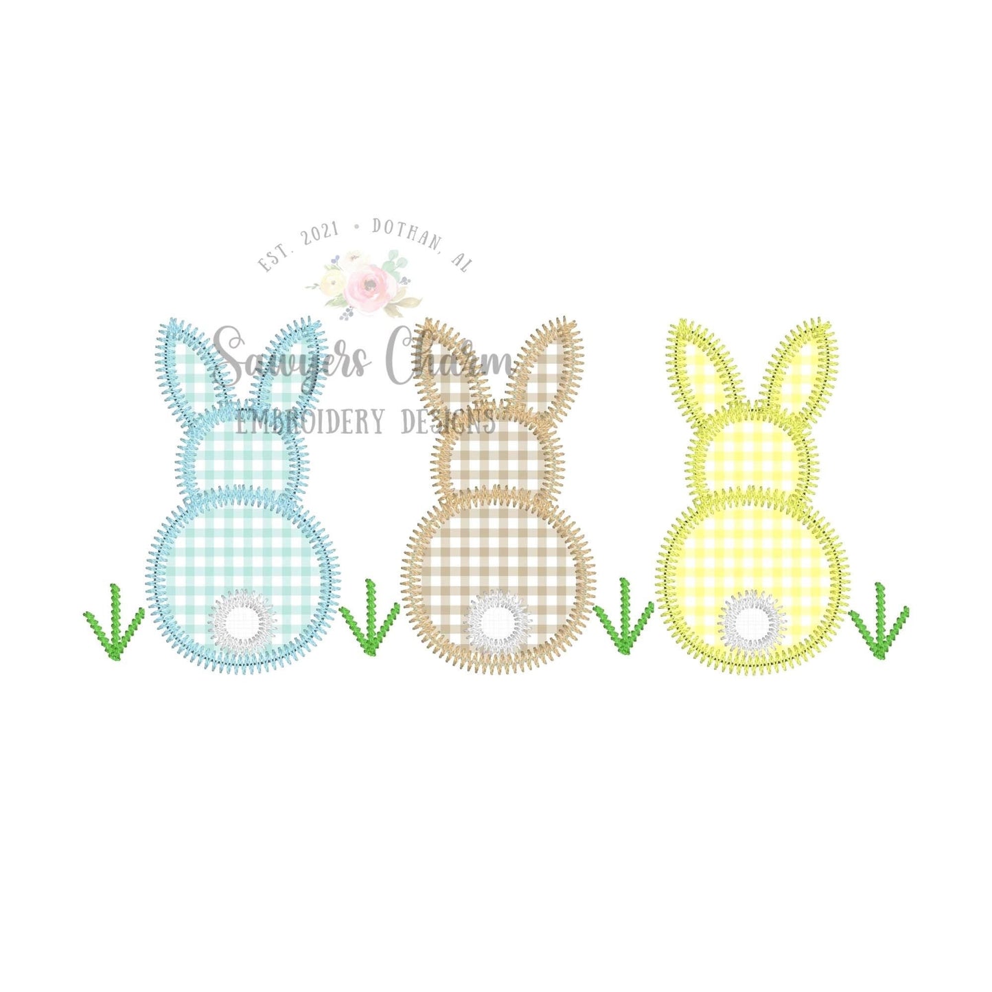 BUNDLE Easter bunnies with/without bows & flowers zig zag stitch machine applique embroidery design file, peter cottontail, spring, rabbits