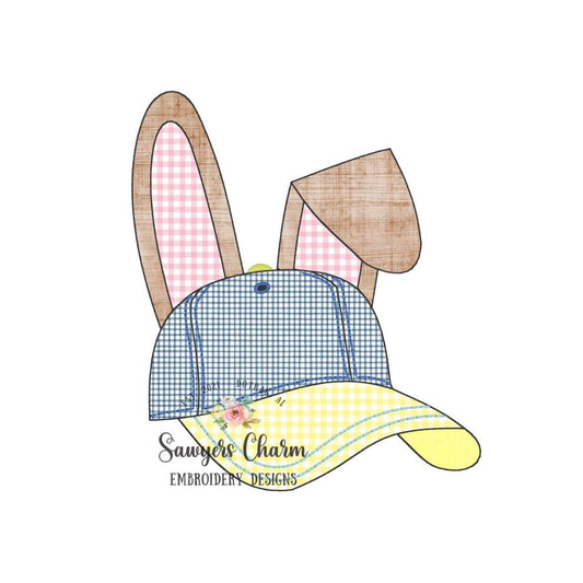 BUNDLE Easter bunny ears Ball cap/hat bean & zigzag stitch machine applique embroidery design file, quick stitch, little boy, spring