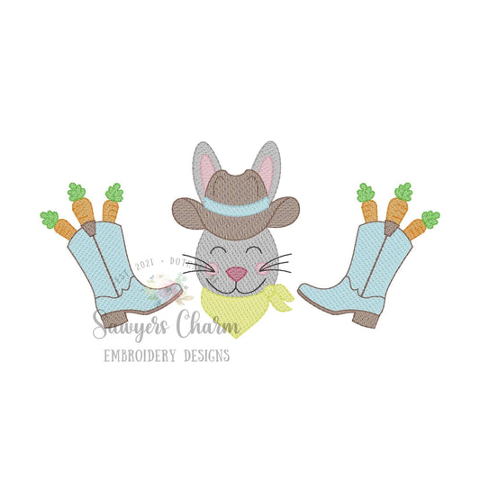 BUNDLE Cowboy boots & carrots, bunny, with/without bows sketch stitch trio, machine embroidery design, peter cottontail, spring, western hat
