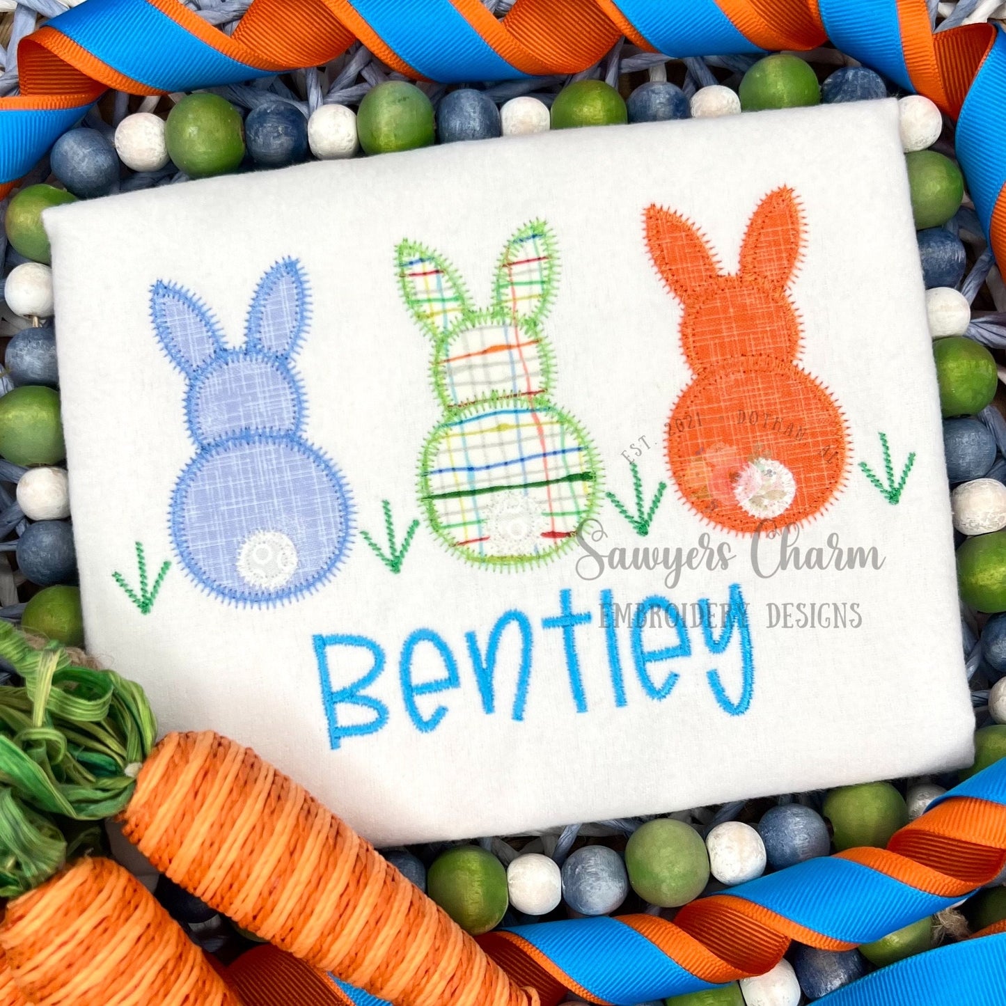 BUNDLE Easter bunnies with/without bows & flowers zig zag stitch machine applique embroidery design file, peter cottontail, spring, rabbits