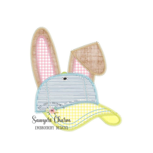 BUNDLE Easter bunny ears Ball cap/hat bean & zigzag stitch machine applique embroidery design file, quick stitch, little boy, spring