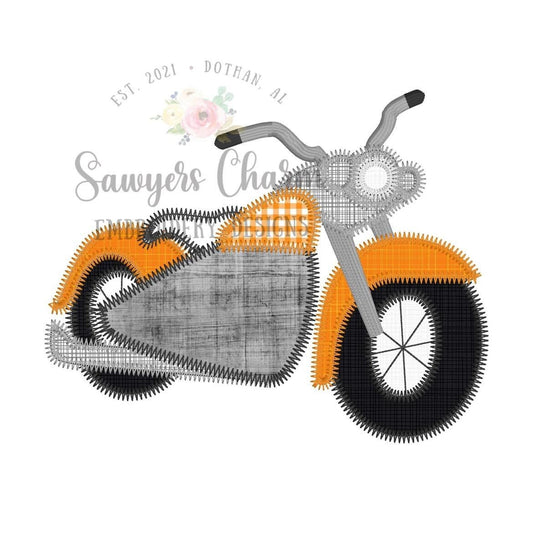 BUNDLE Motorcycle bean & zig zag stitch applique, machine embroidery design file, quick stitch, transportation, beach summer, bike, road