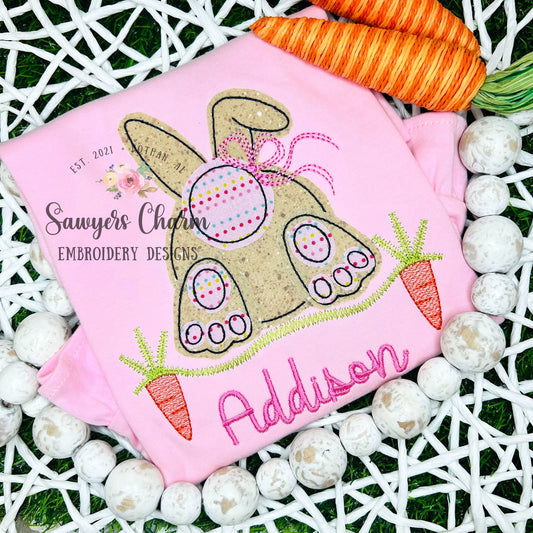 BUNDLE Easter bunny tail with & without bow grass carrots bean and zigzag stitch machine embroidery design file, egg hunt, rabbit, spring