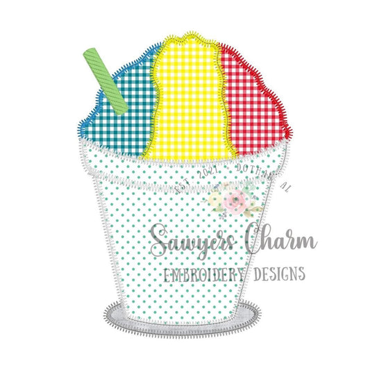 BUNDLE Snoball in cup with straw, with/without bow bean & zigzag machine applique design, summer, spring, snacks, ice cream snow cone