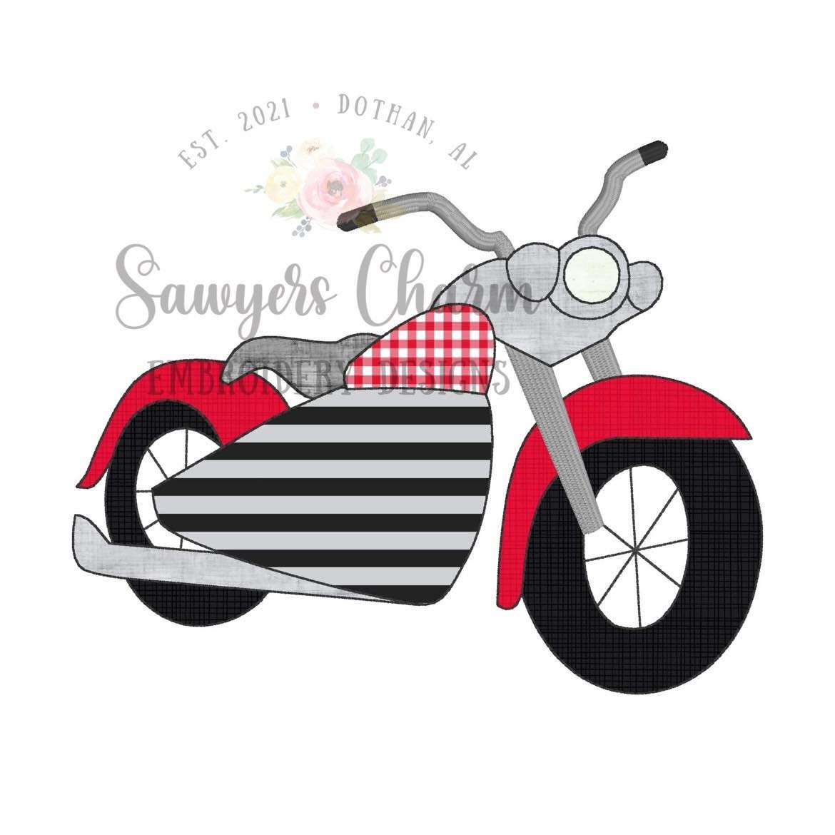 BUNDLE Motorcycle bean & zig zag stitch applique, machine embroidery design file, quick stitch, transportation, beach summer, bike, road