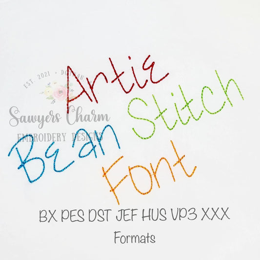Artie Bean Stitch machine embroidery font, 1/2", 1", 1.5", 2", 2.5", 3", 3.5", BX included, perfect for monograms, girl & boy, quick stitch