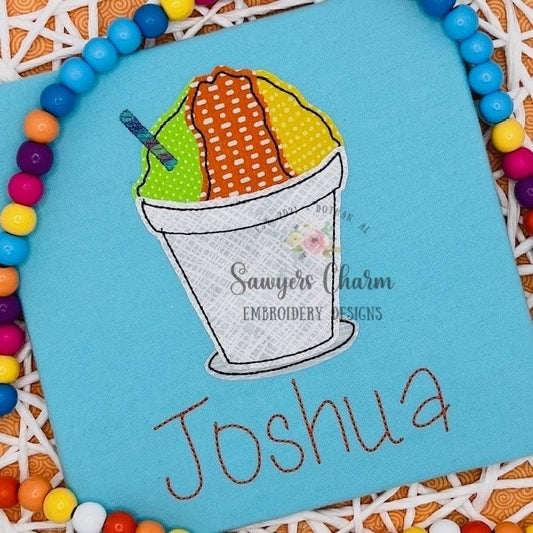 BUNDLE Snoball in cup with straw, with/without bow bean & zigzag machine applique design, summer, spring, snacks, ice cream snow cone
