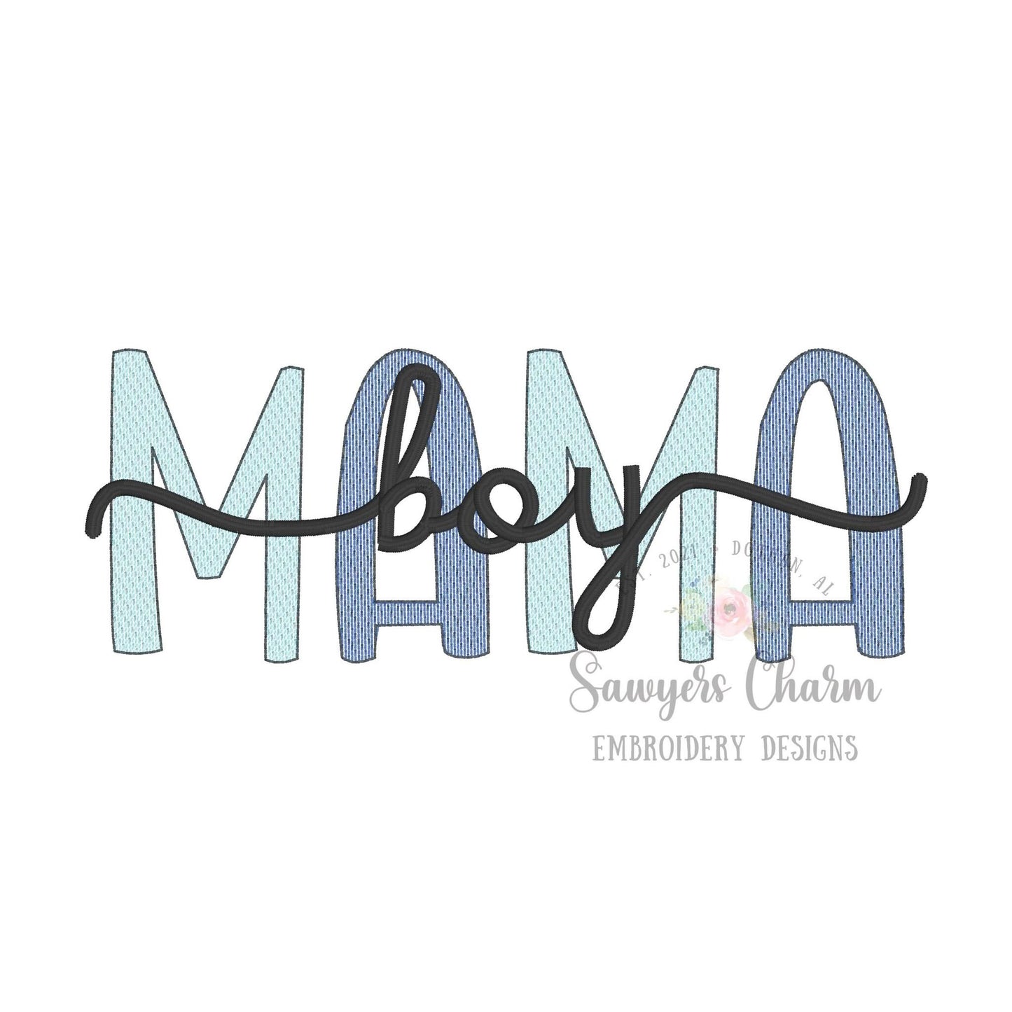 Boy Mama light fill sketch stitch machine embroidery design file, satin stitch, vintage retro, Mother's Day, mom, 12" through 6" wide