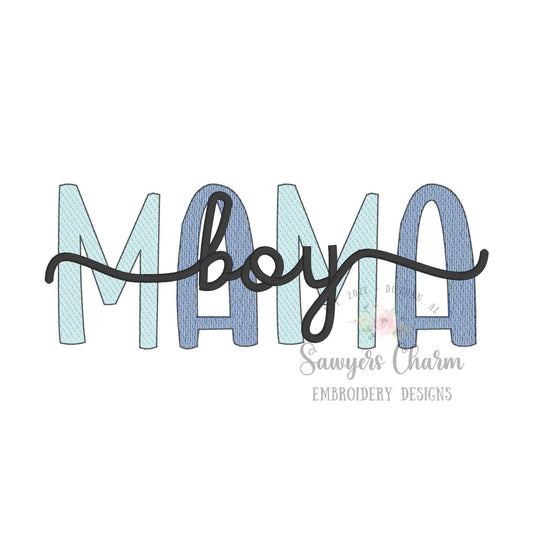 Boy Mama light fill sketch stitch machine embroidery design file, satin stitch, vintage retro, Mother's Day, mom, 12" through 6" wide