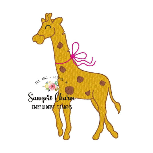 BUNDLE Mini fill giraffe with & without bows, machine embroidery design file, jungle, zoo, baby, perfect for monograms or left chest