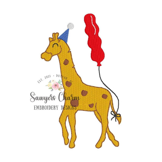 BUNDLE Mini fill party giraffe with & without bows, machine embroidery design file, jungle, zoo, birthday balloon, baby, left chest monogram