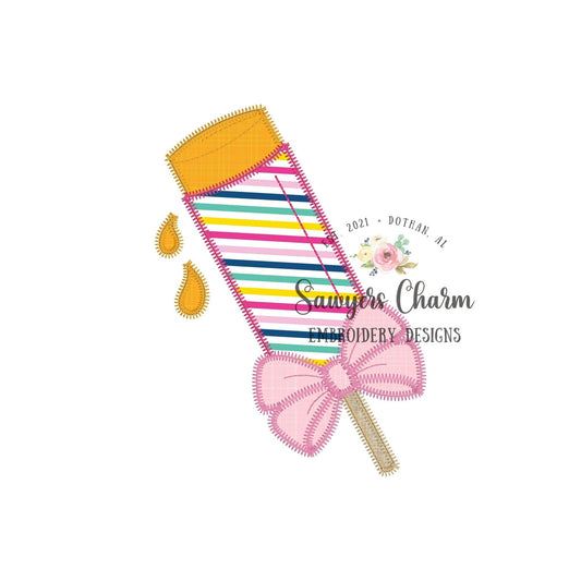 BUNDLE Push up ice cream with bow bean & zig zag stitch machine applique, embroidery design file, summer, spring, snacks, popsicles