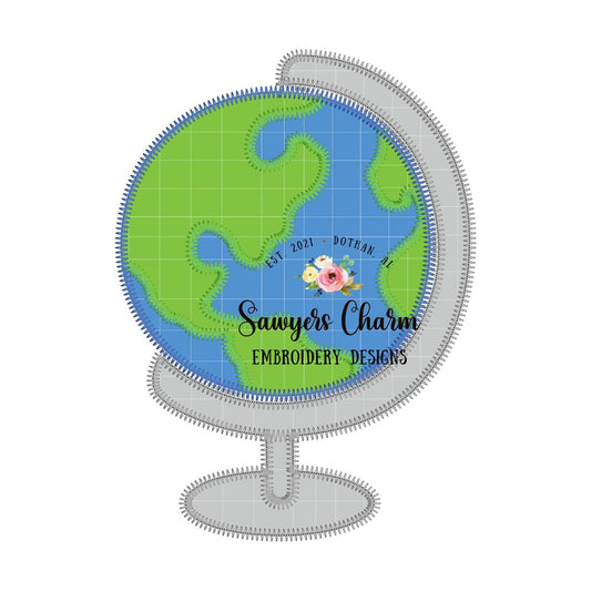 BUNDLE Globe bean & zig zag stitch applique machine embroidery design file, quick stitch, Back to school, planet earth, geography, map