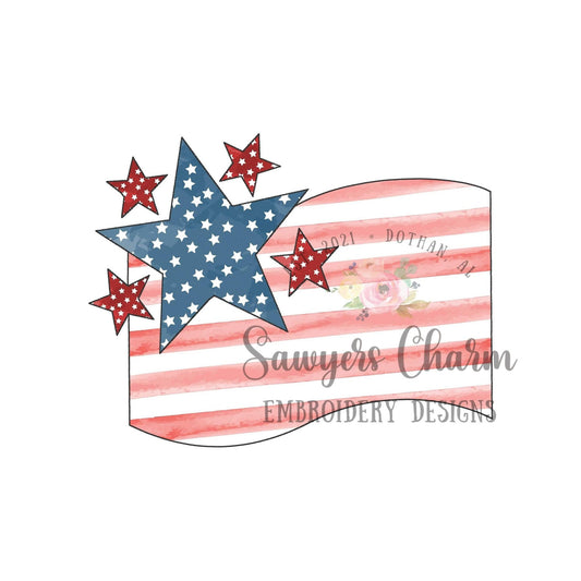 American flag with stars bean stitch machine applique embroidery design, July 4th, patriotic, stars & stripes, boy/girl summer, Memorial Day
