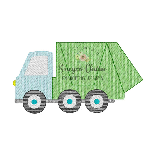 Garbage truck WITHOUT recycle symbol, sketch stitch machine embroidery file, construction vehicle, city truck, transportation, trash, quick