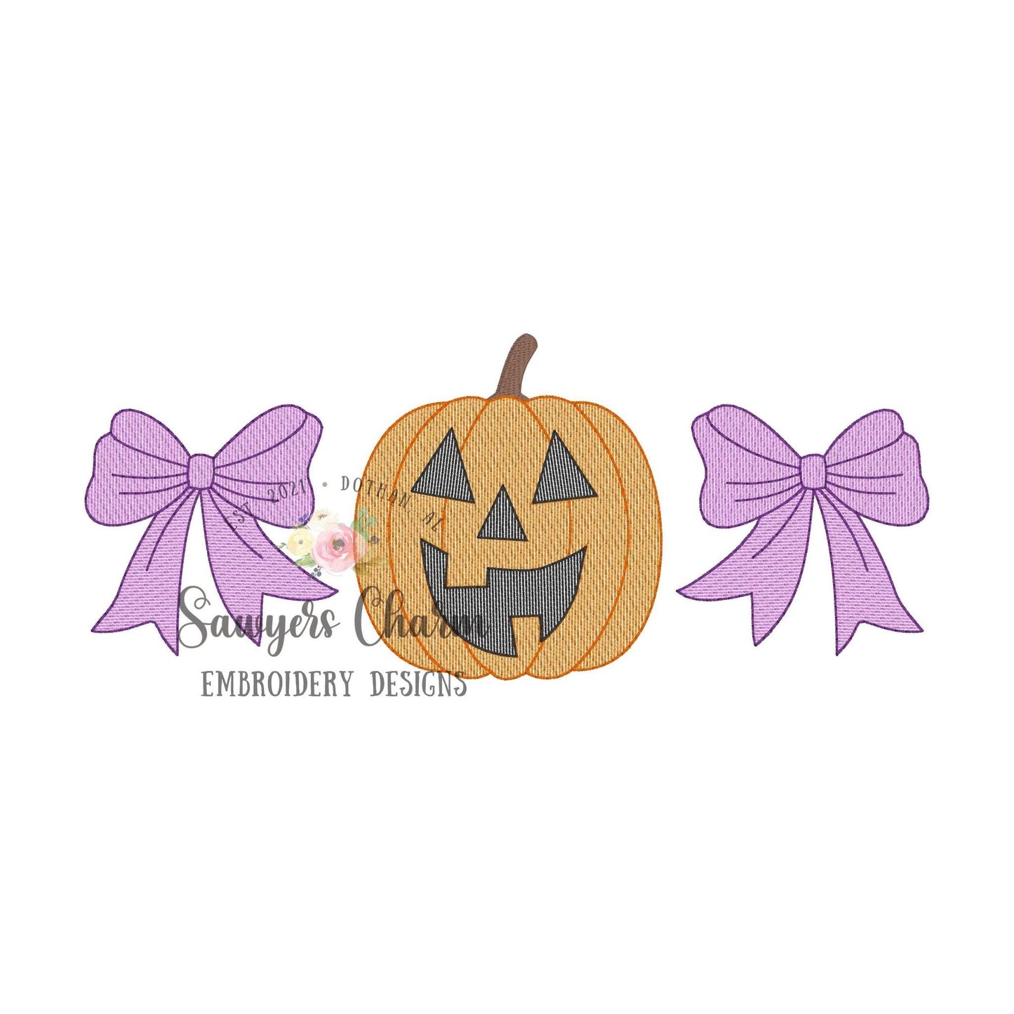 Jackolantern bows sketch stitch trio machine embroidery design file, Halloween, spooky season, quick stitch, fall, coquette, trick or treat