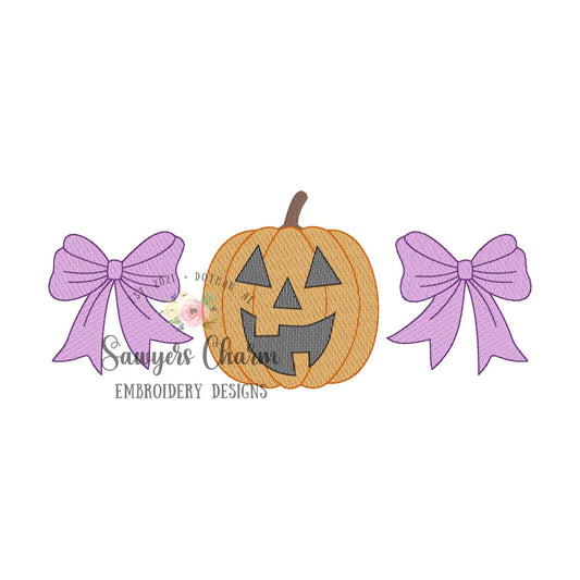 Jackolantern bows sketch stitch trio machine embroidery design file, Halloween, spooky season, quick stitch, fall, coquette, trick or treat