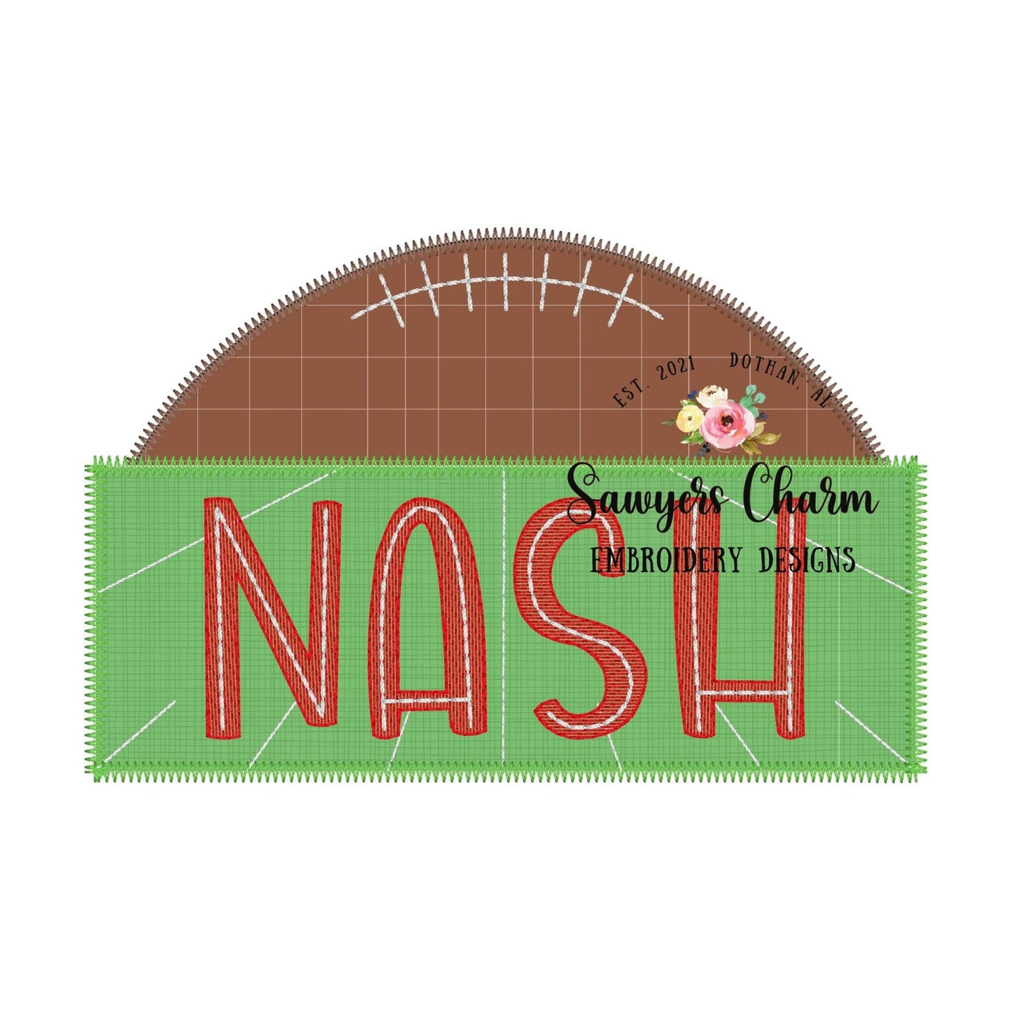 BUNDLE Football field name plate with half football bean & zig zag stitch machine applique embroidery design, quick stitch, fall sports
