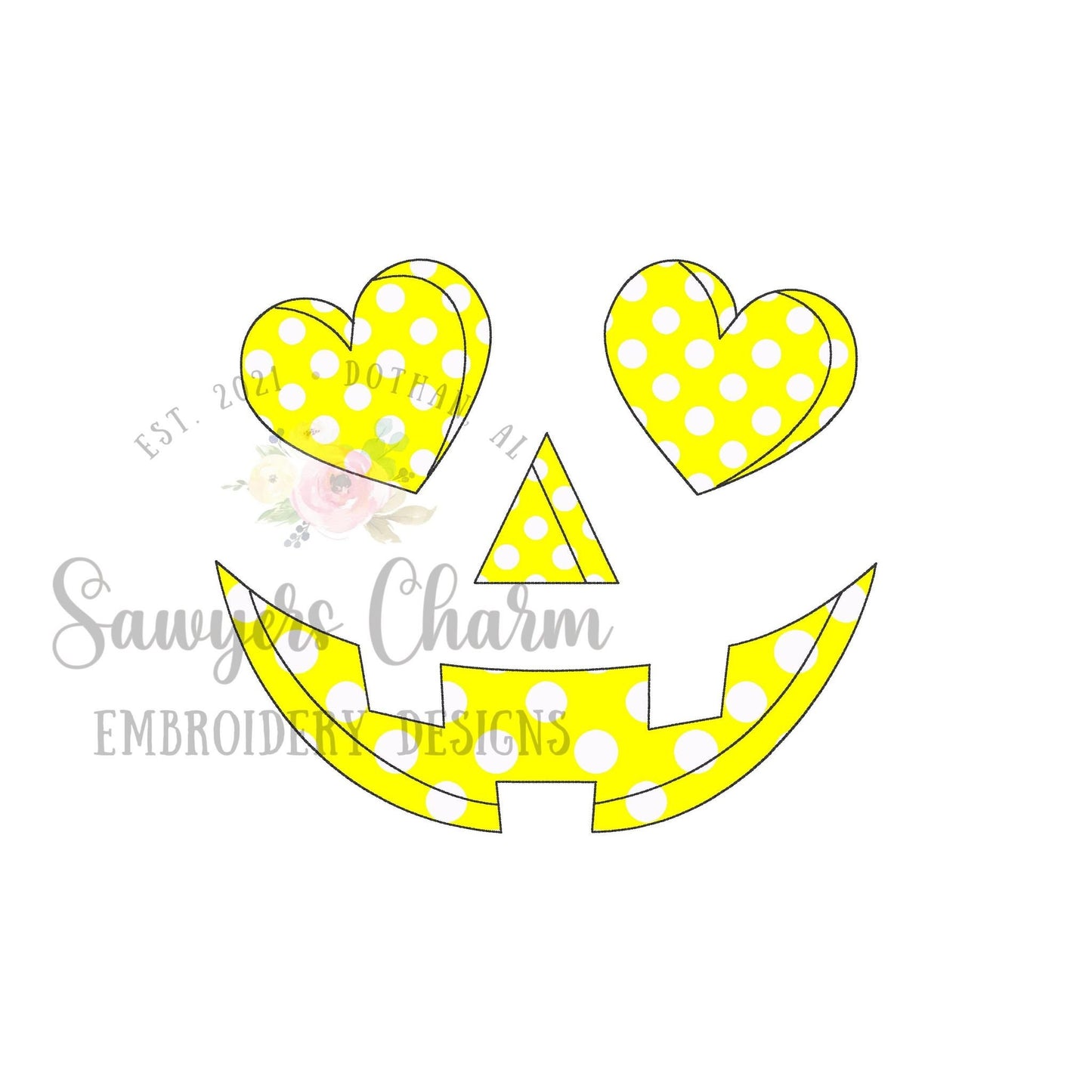Halloween jackolantern face, girl heart eyes bean stitch machine applique embroidery design, quick stitch, fall pumpkin, trick or treating
