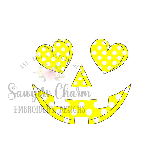 Halloween jackolantern face, girl heart eyes bean stitch machine applique embroidery design, quick stitch, fall pumpkin, trick or treating