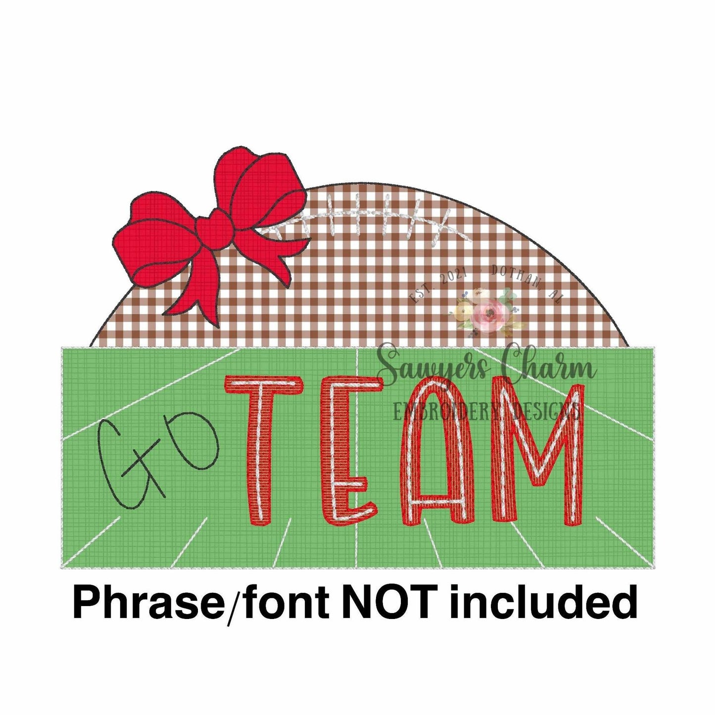 BUNDLE Football field name plate with half football and bow, bean & zig zag stitch machine applique embroidery design, quick stitch, sports