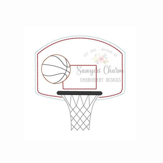 Vintage bean stitch basketball goal plate machine embroidery design file, Perfect for monogram, quick stitch, sports fan, game day, net