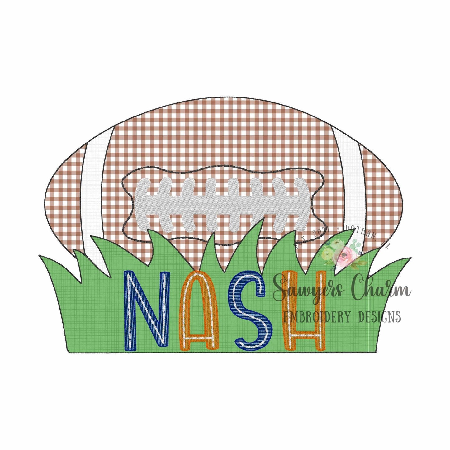 BUNDLE Football with grass name plate with/without bow, bean stitch machine applique embroidery design, quick stitch, fall sports, game day