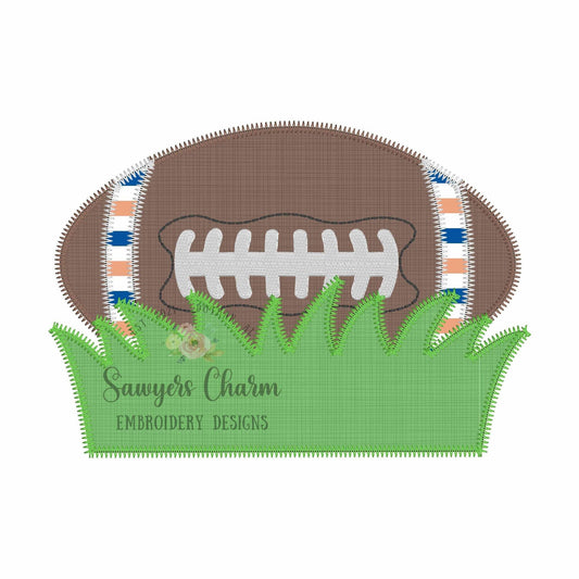 BUNDLE Football with grass name plate with/without bow, zig zag stitch machine applique embroidery design, quick stitch, fall sports