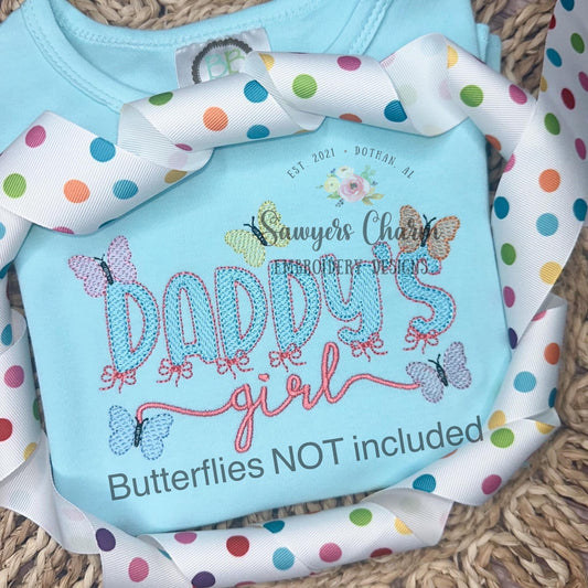 Daddy's Girl with bows light fill sketch stitch machine embroidery design file, satin stitch, bean stitch, Father's Day, love, heart