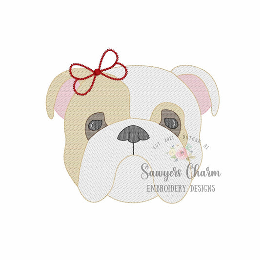 BUNDLE two color bulldog with/without bow sketch stitch machine embroidery design, college university, cheerleader sports fan, coquette