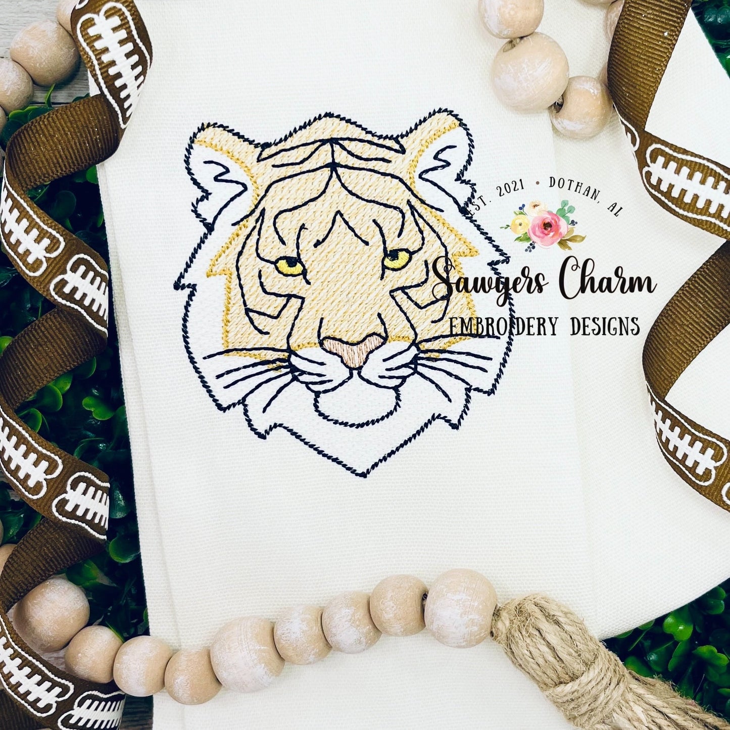 BUNDLE tiger with/without bow sketch stitch machine embroidery design, college university, cheerleader sports fan, coquette, jungle zoo