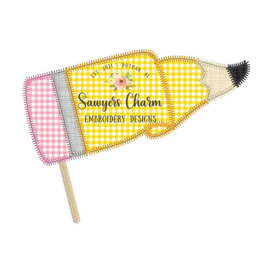 BUNDLE Back to school pencil pennant bean & zig zag stitch machine applique embroidery design file, banner, quick stitch, school supplies