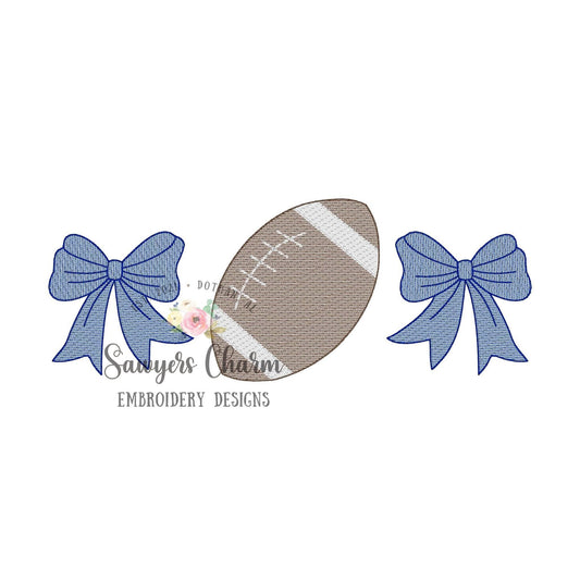 Football bows sketch stitch trio machine embroidery design file, quick stitch, fall, coquette, sports fan, cheerleader
