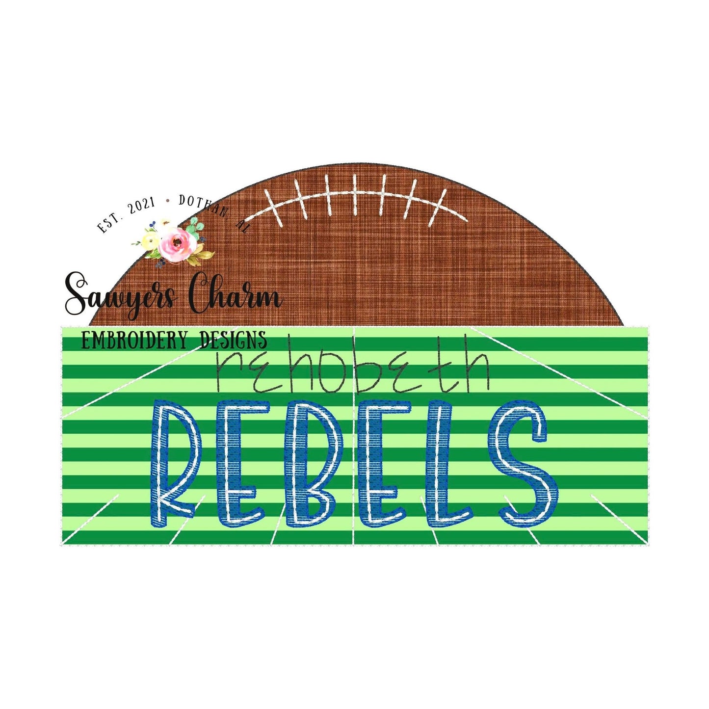 BUNDLE Football field name plate with half football bean & zig zag stitch machine applique embroidery design, quick stitch, fall sports