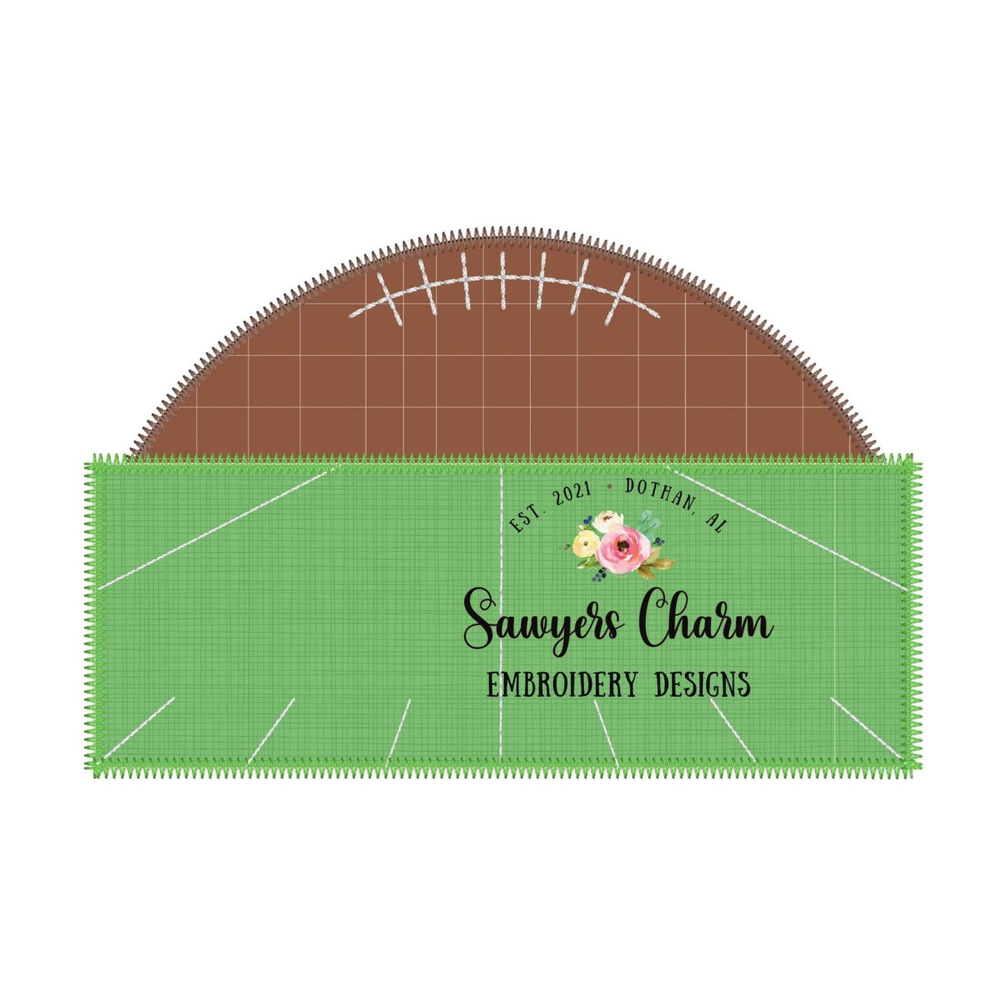 BUNDLE Football field name plate with half football bean & zig zag stitch machine applique embroidery design, quick stitch, fall sports