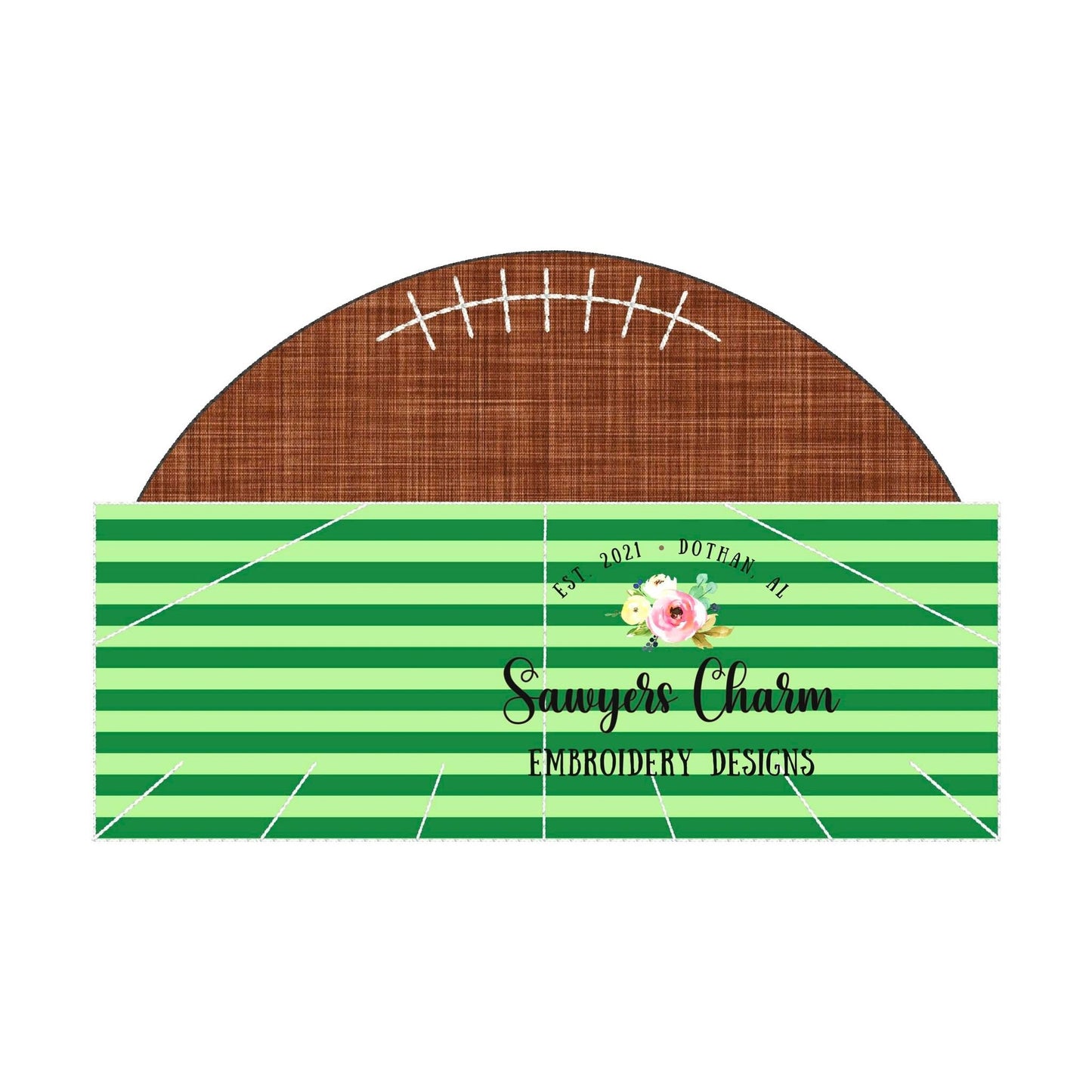BUNDLE Football field name plate with half football bean & zig zag stitch machine applique embroidery design, quick stitch, fall sports