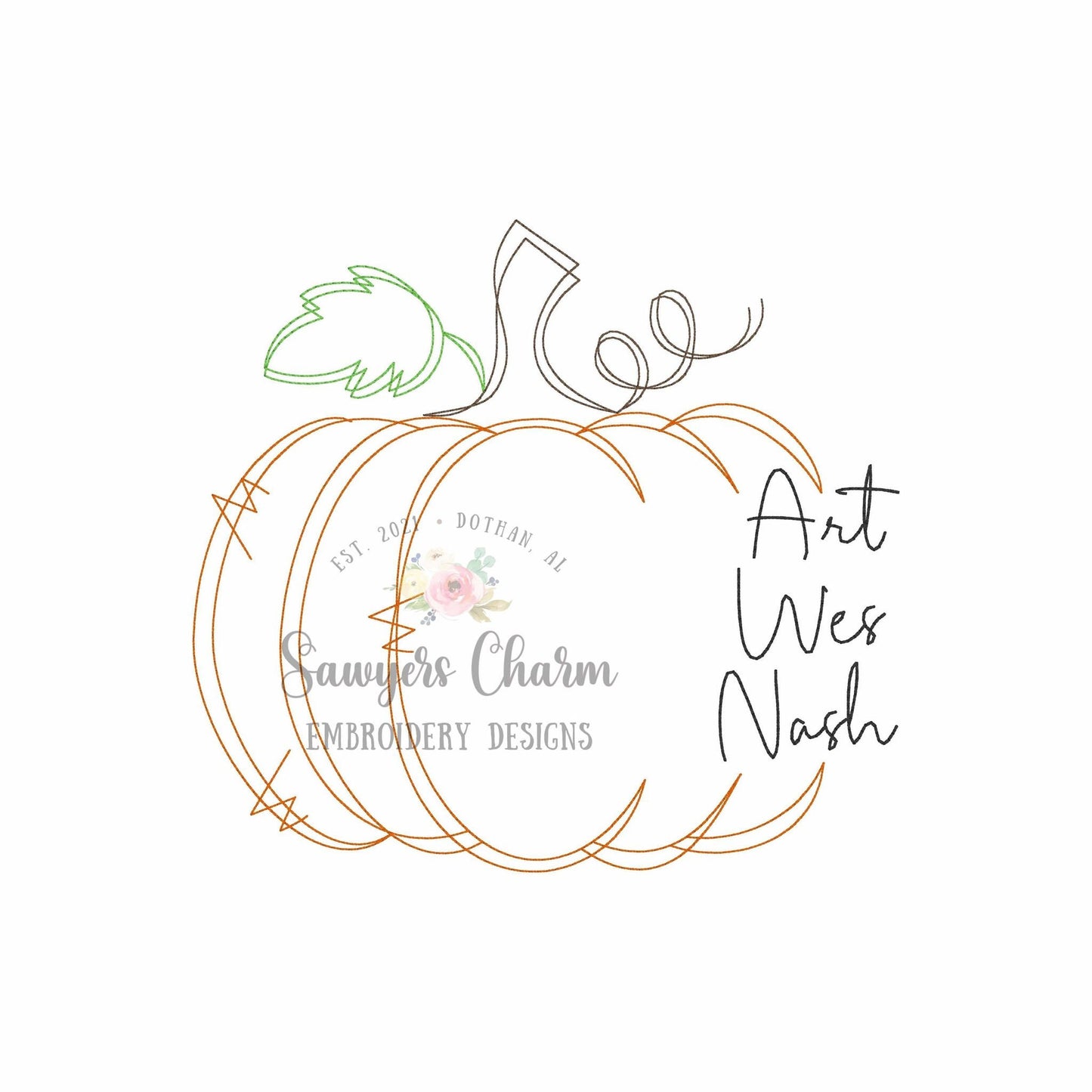 Scribble pumpkin frame with heart for names, bean stitch, machine embroidery design, quick stitch, fall, halloween, thanksgiving, Mom, grandma, love