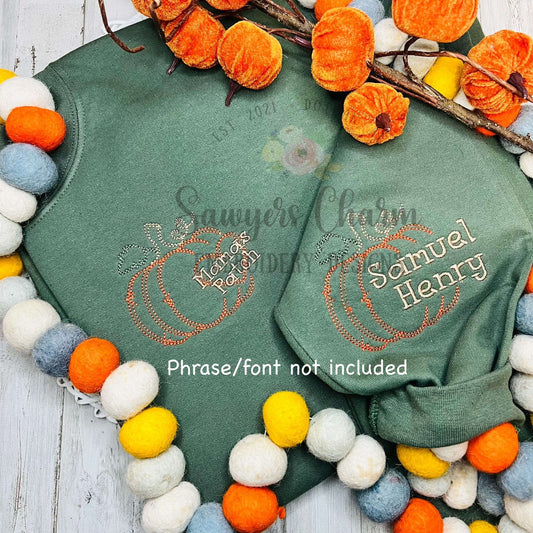Scribble pumpkin frame with heart for names, bean stitch, machine embroidery design, quick stitch, fall, halloween, thanksgiving, Mom, grandma, love