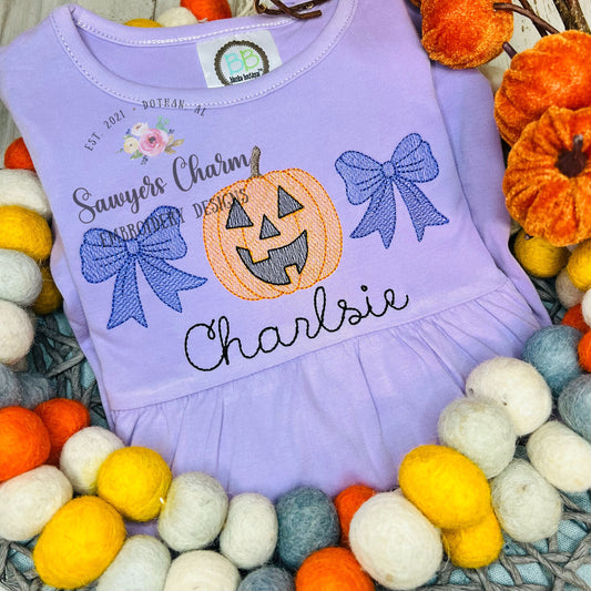 Jackolantern bows sketch stitch trio machine embroidery design file, Halloween, spooky season, quick stitch, fall, coquette, trick or treat
