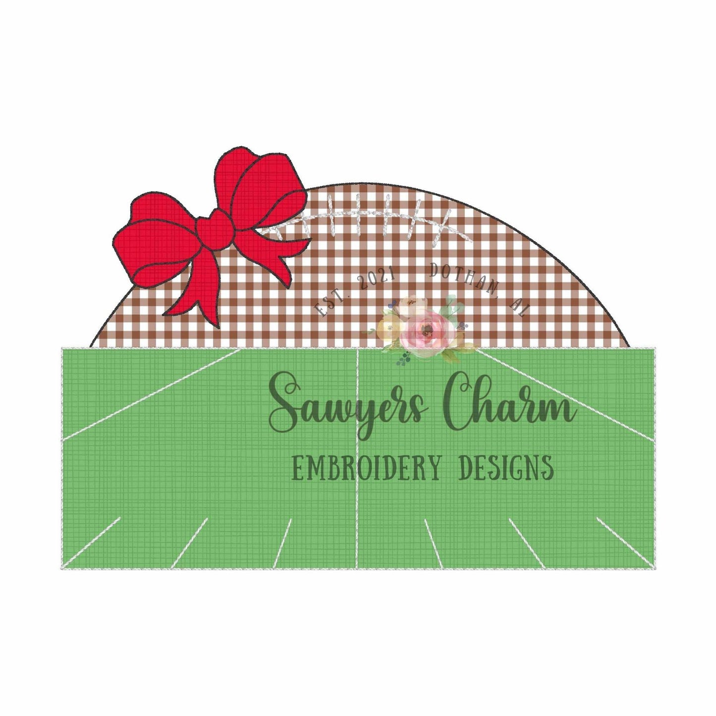 BUNDLE Football field name plate with half football and bow, bean & zig zag stitch machine applique embroidery design, quick stitch, sports