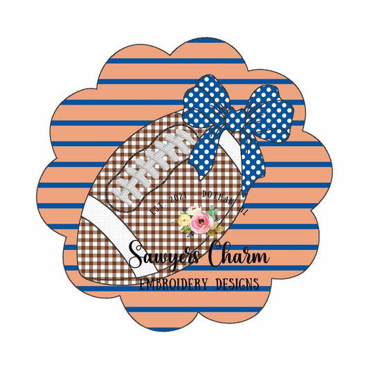BUNDLE Football with bow on scallop patch, bean & zig zag stitch machine applique embroidery design, quick stitch, fall sports, coquette