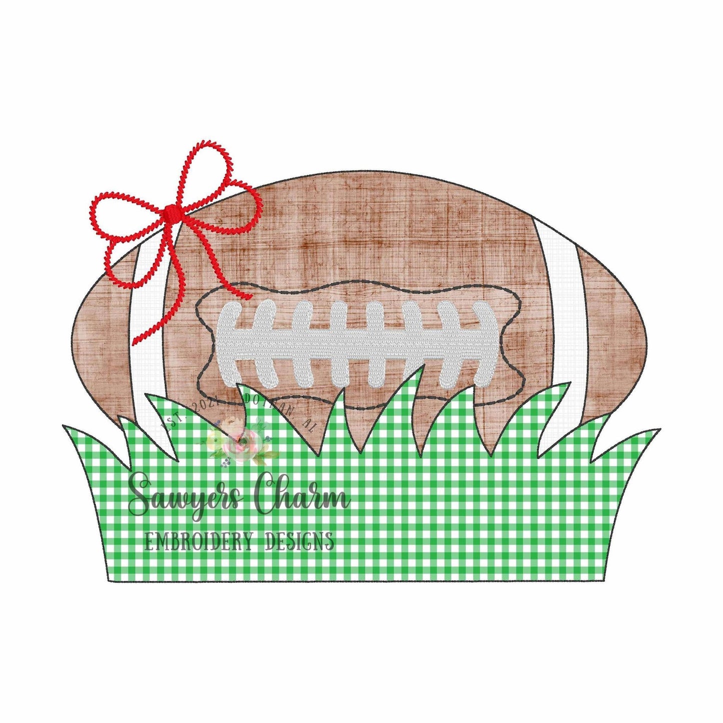 BUNDLE Football with grass name plate with/without bow, bean stitch machine applique embroidery design, quick stitch, fall sports, game day