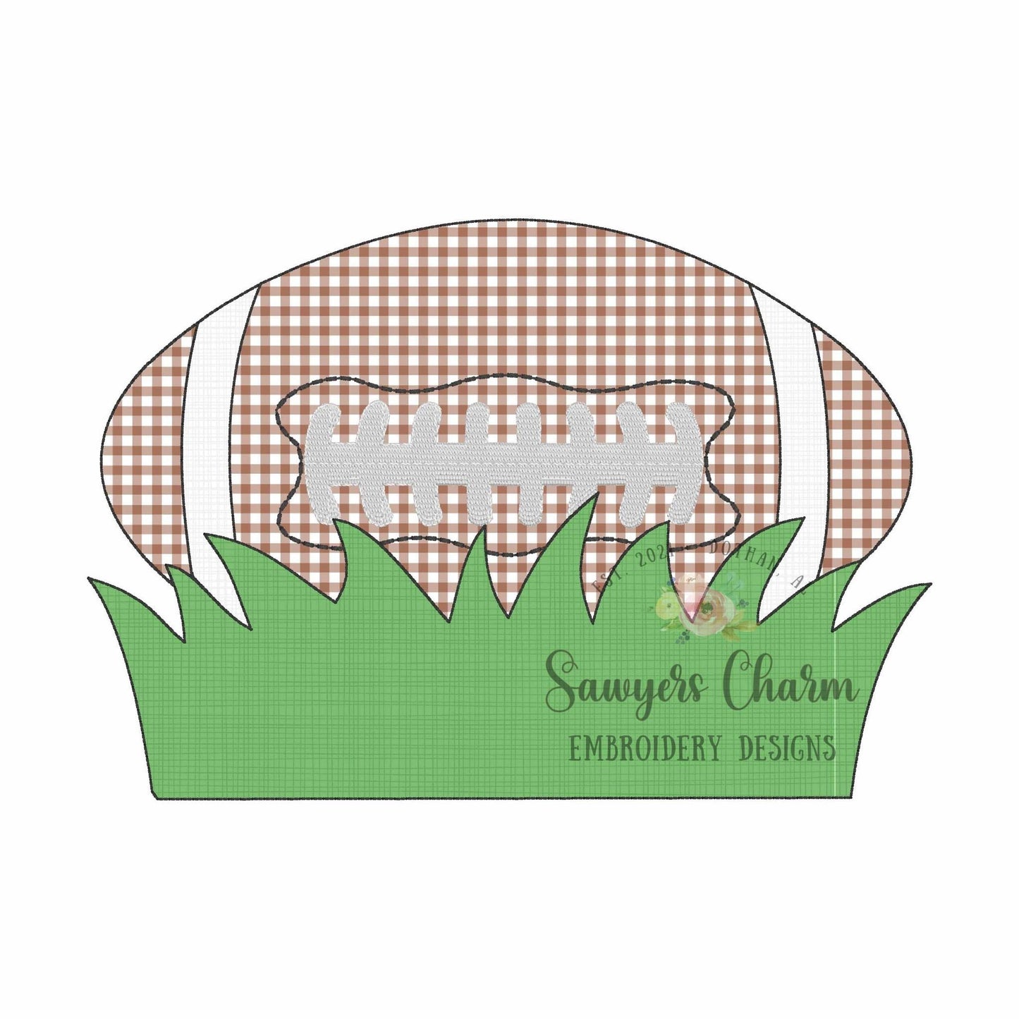BUNDLE Football with grass name plate with/without bow, bean stitch machine applique embroidery design, quick stitch, fall sports, game day