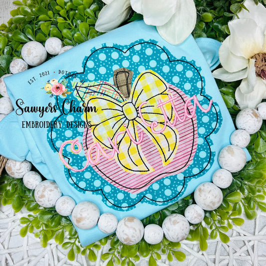 BUNDLE Applewith bow in scallop patch, bean & zig zag stitch applique machine embroidery design file, back to school, quick stitch