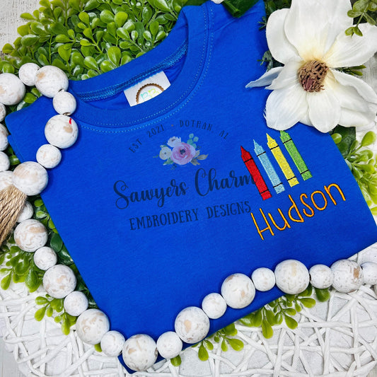 Back to school crayon mini fill machine embroidery design file, students, perfect for monograms quick stitch, color crayons, art class