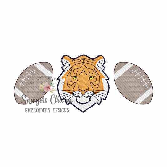 BUNDLE tiger & football trio, with/without bow sketch stitch machine embroidery design, college university, cheerleader sports fan, coquette