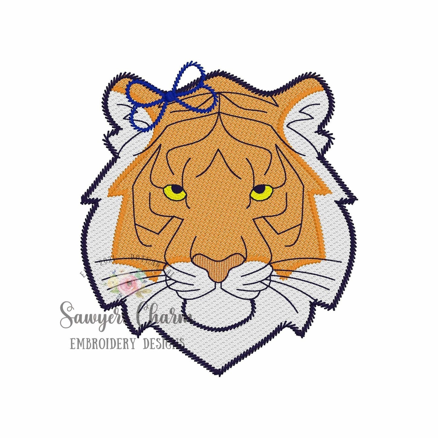 BUNDLE tiger with/without bow sketch stitch machine embroidery design, college university, cheerleader sports fan, coquette, jungle zoo