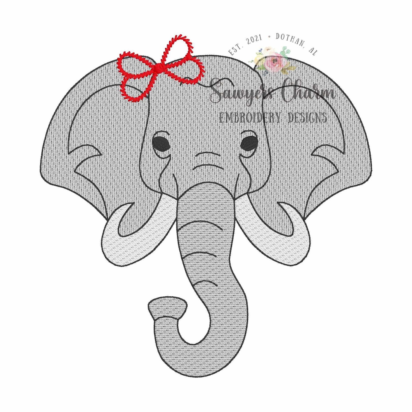 BUNDLE Elephant with/without bow sketch stitch machine embroidery design, college university, cheerleader sports fan, coquette, jungle zoo